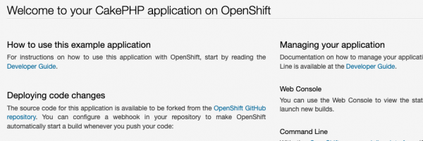 Get the route URL and access the stateful CakePHP application. Make sure and use http not https.