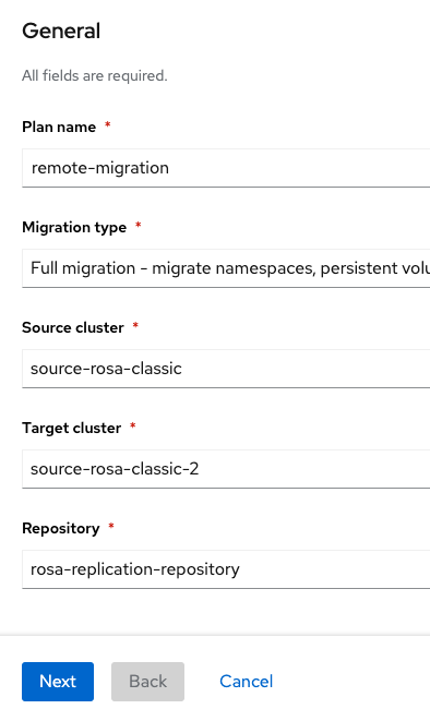 You're allowed to create a Migration Plan with any pair of the clusters available in the control cluster.