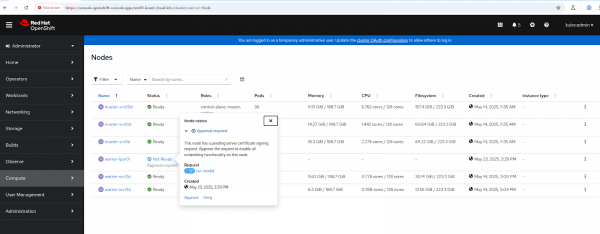 Nodes in the OCP console with an LPAR node joined.