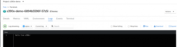 A demo workload running on LPAR through Red Hat OpenShift.