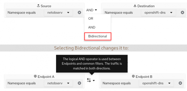 This is how the UI is changed when you specify Bidirectional between two filter expressions.