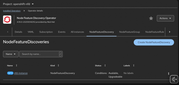 Create NodeFeatureDiscovery
