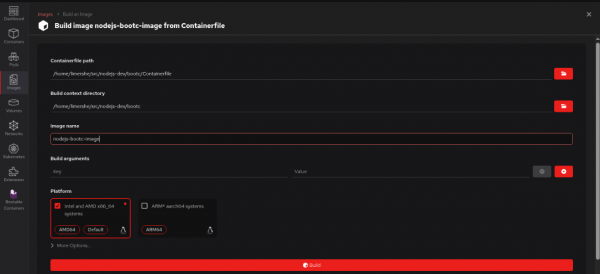 Podman Desktop > Images > Build > Build image from Containerfile.