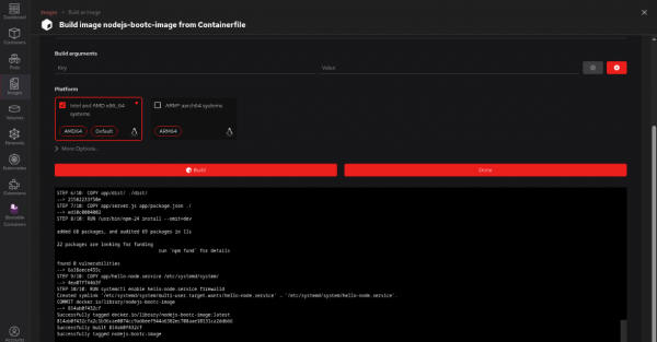 Successfully created image shown in the Images dashboard.