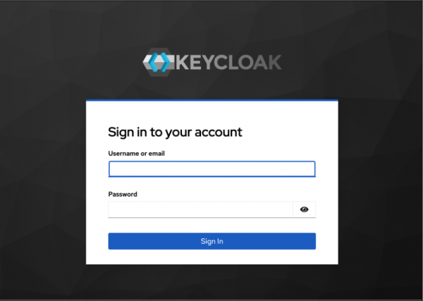 Screenshot of Keycloak sign in page asking for username and password before allowing user to log in.