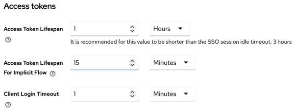 Access Token Lifespan set to 1 hour.