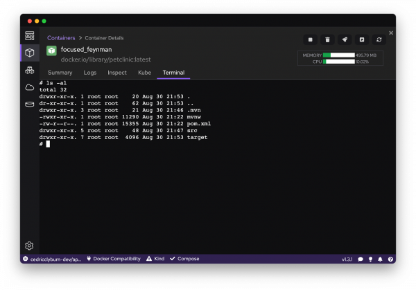 A screenshot of the Podman Desktop terminal.