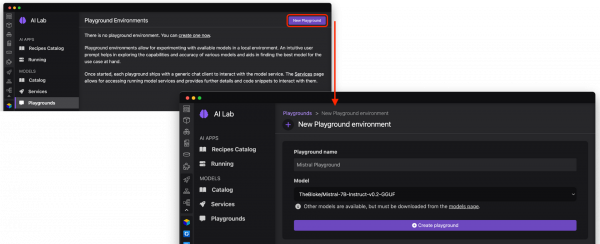 Creating a new Playground in Podman AI Lab
