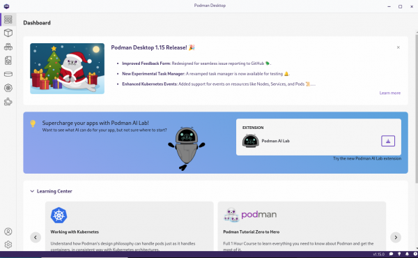 Picture of initial screen for podman desktop after initial description