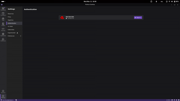 Sign in to your Red Hat subscription in Podman Desktop.