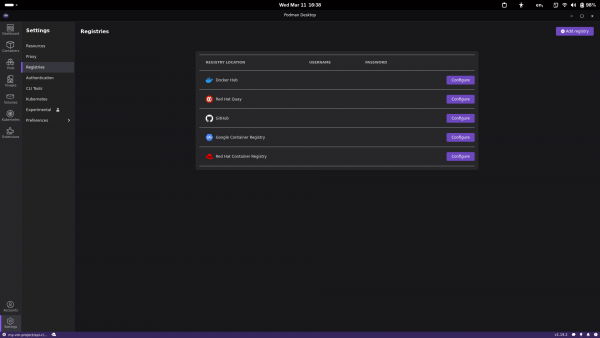 Registries in Podman Desktop.