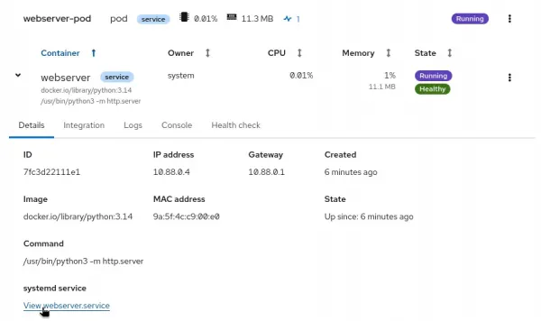 The example web server in an officially healthy state.