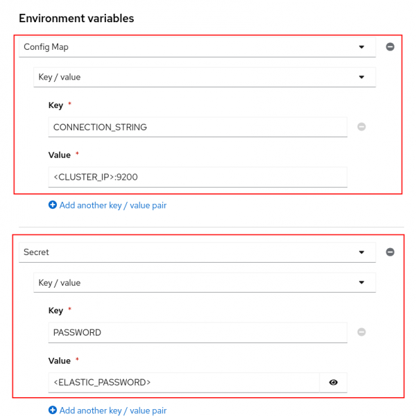 OpenShift AI workbench environment variables -> ConfigMap key/value and Secret Key/value highlighted.