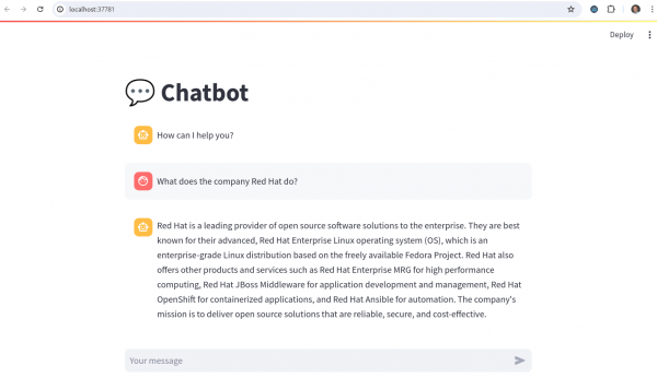 Chatbot UI running in a web browser.