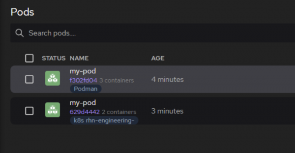 If you return to the Pods section of Podman Desktop, you will notice that this new pod is reflected in the list.