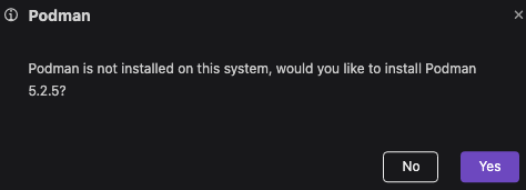 Click Yes to install Podman.