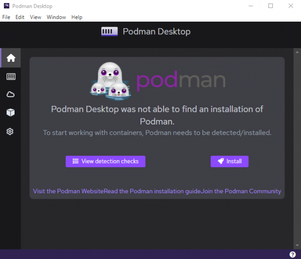 Podman Desktop displaying message that podman is not installed