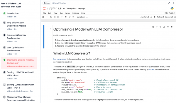 Quantizing a Qwen model with LLM Compressor in the course lab.