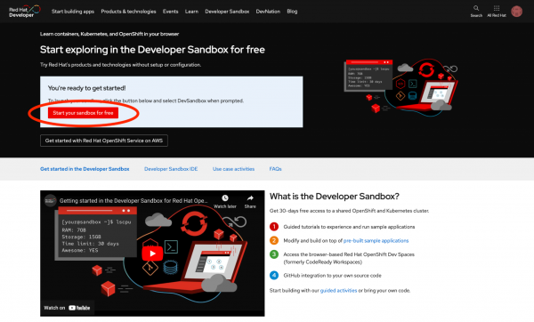Getting started in the Developer Sandbox for Red Hat OpenShift.