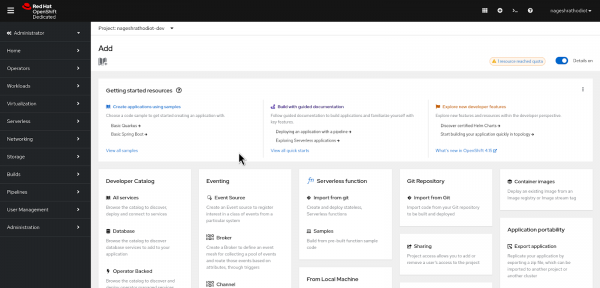 Administrator perspective developer sandbox landing page.