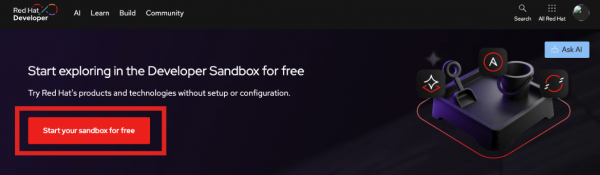 Developer Sandbox homepage with the “Start Sandbox” button highlighted.
