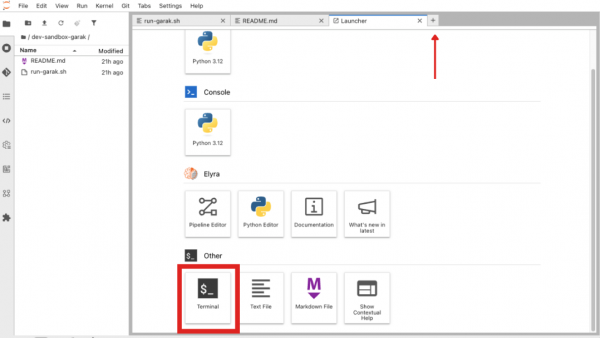 Workbench homepage displaying a red box outlining the Terminal icon.