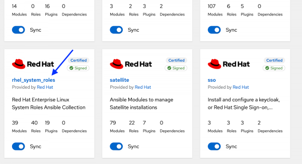 Figure showing how to choose a specific collection from Ansible Automation Hub.