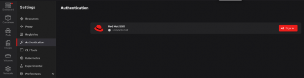 The Authentication tab with Red Hat SSO showing as LOGGED OUT.