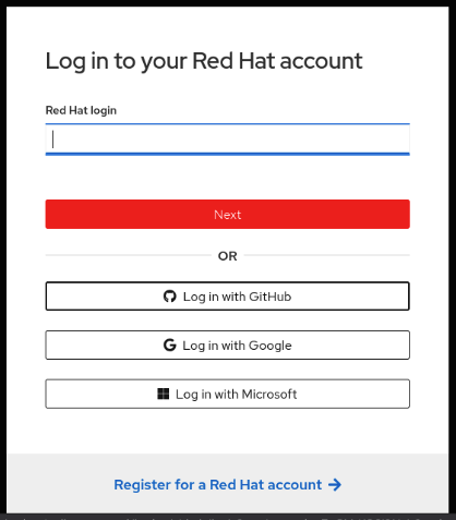 The Red Hat account log in page.
