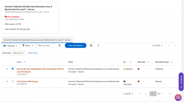 Click the Plan remediation button.