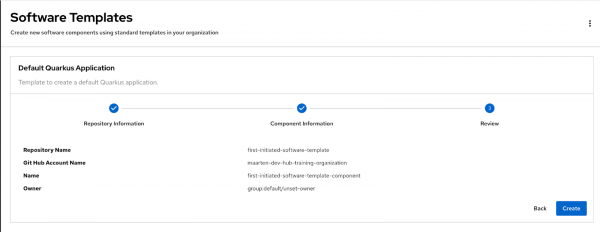 Create application using software template