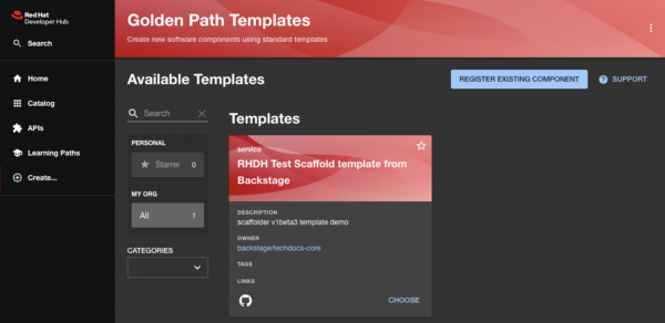The Golden Path Templates screen showing the new template.
