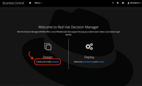 Decision manager welcome screen with "create and modify projects" text highlighted