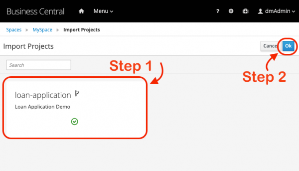 Import Project screen highlighting two steps to submit repo URL