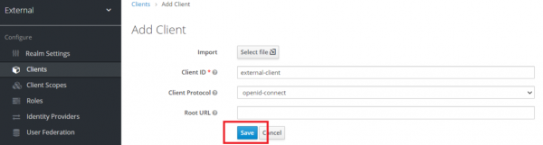 After entering basic information, click Save to create a Keycloak client.