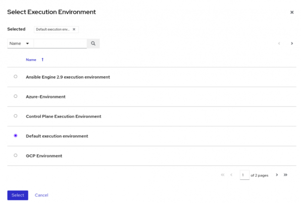 A screenshot of where to Select the default execution environment in Ansible.