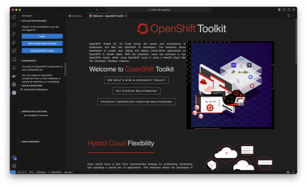 A screenshot of the OpenShift Toolkit welcome page.