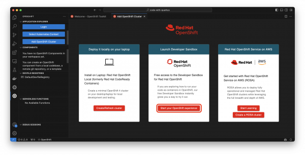 A screenshot of the menu showing options for adding an OpenShift cluster.