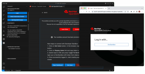 A screenshot of DevSandbox login window.