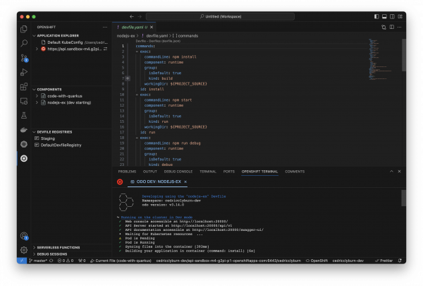 A screenshot of the OpenShift Toolkit within Visual Studio Code.