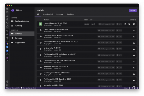 Podman AI Lab's model catalog