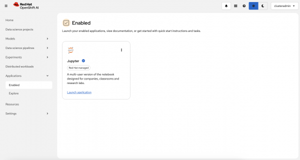 The OpenShift AI dashboard
