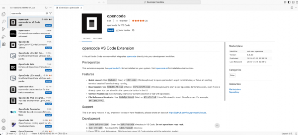 Figure 6: OpenCode extension in VSCode marketplace