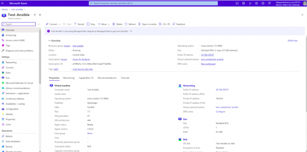 A screenshot of the Microsoft Azure virtual machine.
