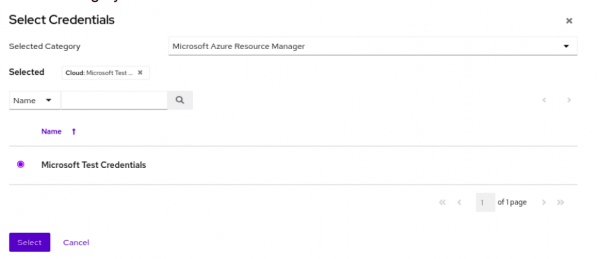 A screenshot of the form for selecting pre-configured Azure credentials.