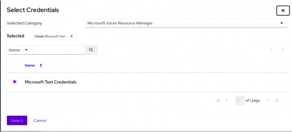 A screenshot of the page to select pre-configured Azure credentials.
