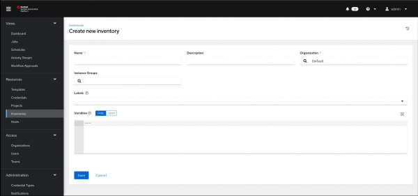The Inventory page in Ansible Automation Platform.