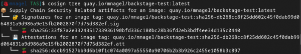 CLI showing image signature and attestations