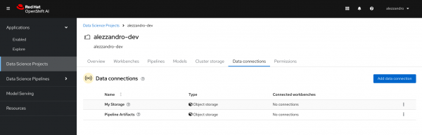 Data Connections available for Workbenches and Pipelines in OpenShift AI