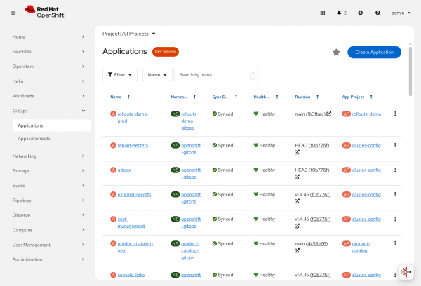 OpenShift Console Applications